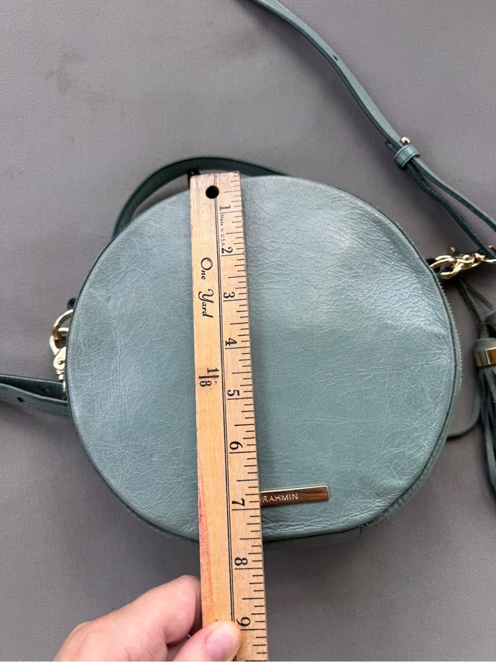 Brahmin Lane Circle Crossbody Bag Sage Green Leather Round Tassel Top Handle - Picture 9 of 16
